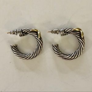 David Yurman 14K 925 cable hoop X earrings